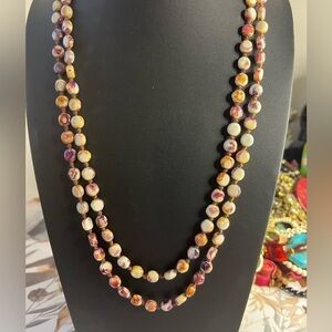 Vintage Czech Glass Picasso Bead Necklace 50” B18